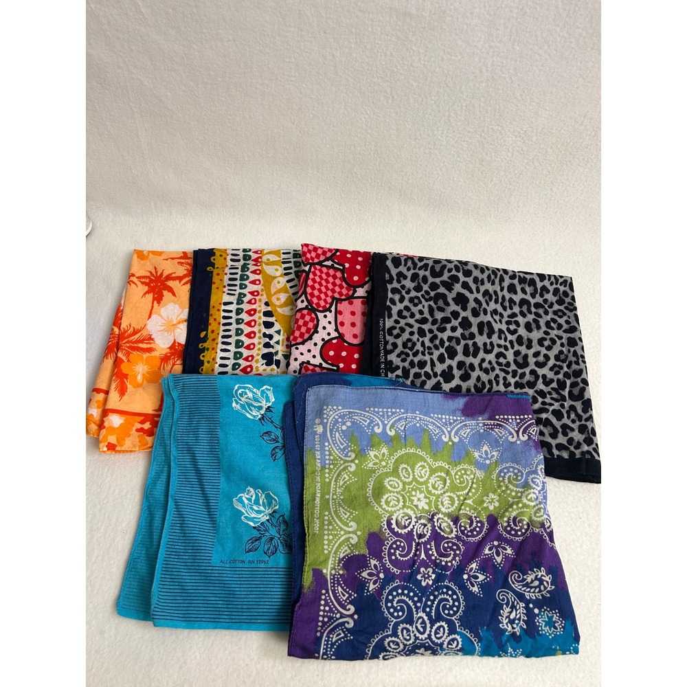 Boho Y2K Retro Unbranded Unisex OS Multicolored Cotton Bandana Scarf Lot 6pc
